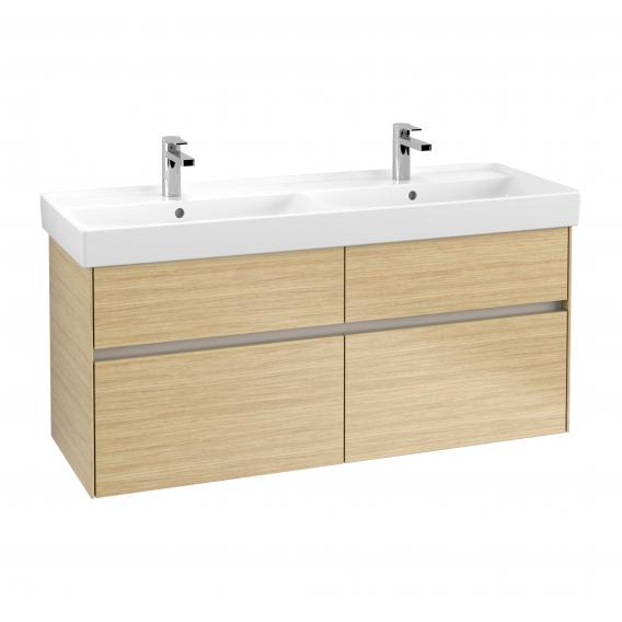 Villeroy & Boch Collaro vanity unit for double washbasin with 4 pull-out compartments nordic oak, recessed handle soft grey