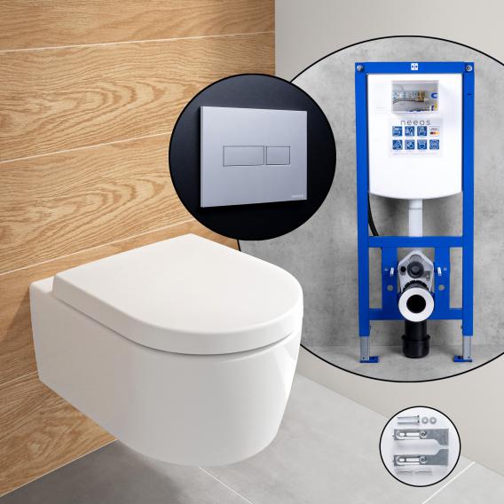 Villeroy & Boch Embrace complete SET wall-mounted toilet with neeos pre-wall element, flush plate