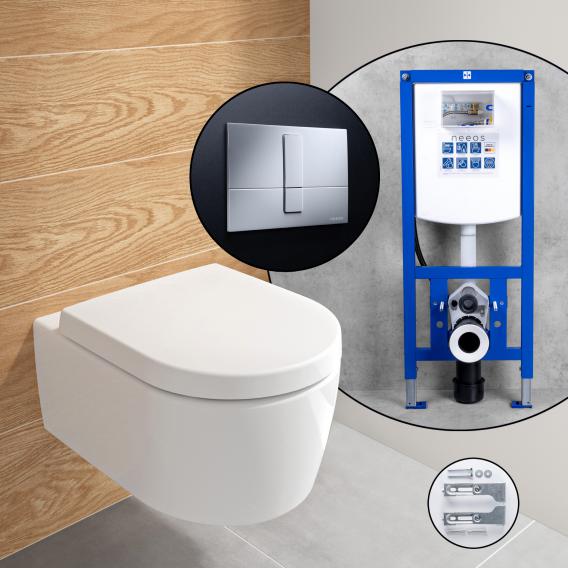 Villeroy & Boch Embrace complete SET wall-mounted toilet with neeos pre-wall element, flush plate