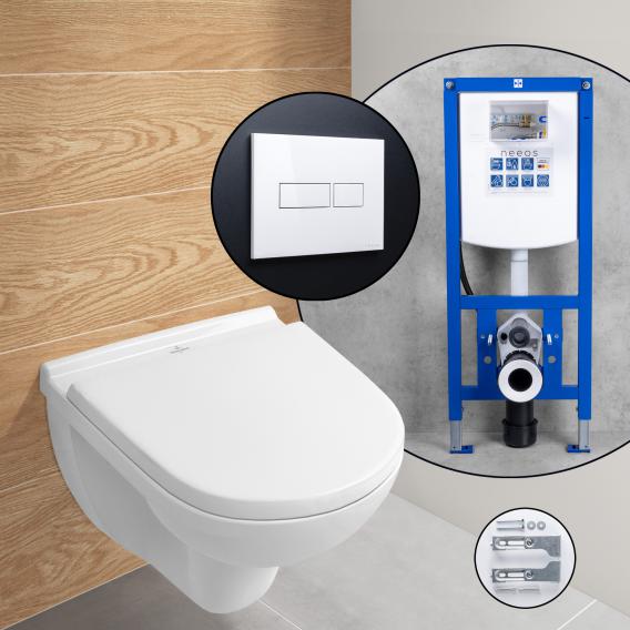 Villeroy & Boch O.novo Compact complete SET wall-mounted toilet with neeos pre-wall element, flush plate