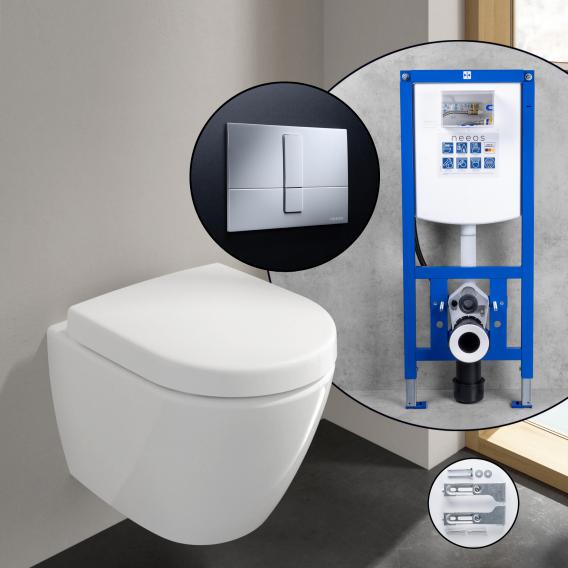 Villeroy & Boch Subway 2.0 Compact complete SET wall-mounted toilet with neeos pre-wall element, flush plate
