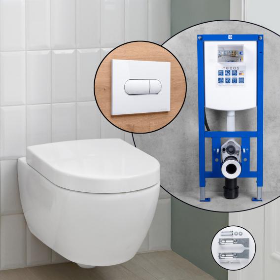 Villeroy & Boch Subway 2.0 ViFresh complete SET wall-mounted toilet with neeos pre-wall element, flush plate