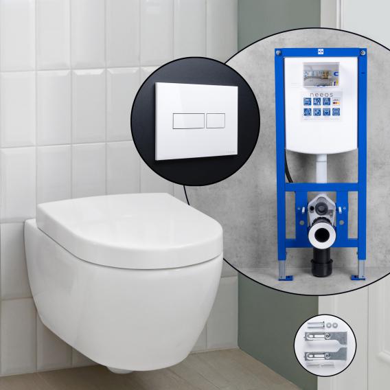 Villeroy & Boch Subway 2.0 ViFresh complete SET wall-mounted toilet with neeos pre-wall element, flush plate