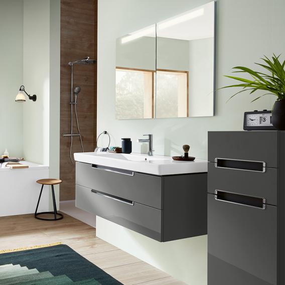 Villeroy & Boch Subway 2.0 washbasin with vanity unit and My View In mirror cabinet glossy grey/mirrored/matt aluminium