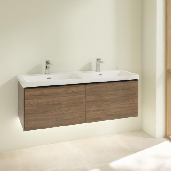 Villeroy &amp; Boch Subway 3.0 梳妝台，適用於 2 個拉出式隔間的雙洗臉盆