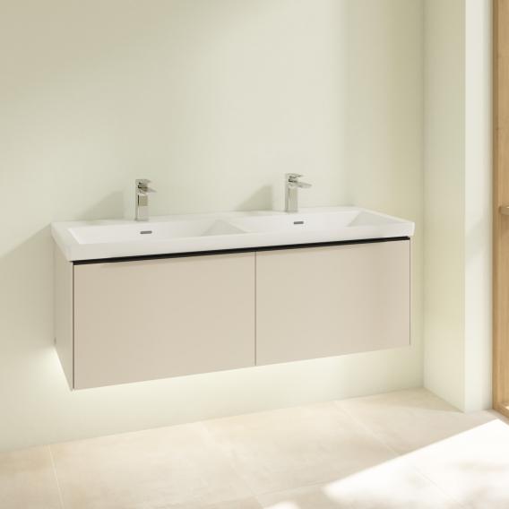 Villeroy &amp; Boch Subway 3.0 梳妝台，適用於 2 個拉出式隔間的雙洗臉盆