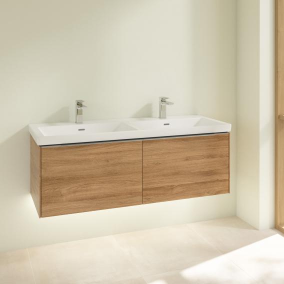 Villeroy &amp; Boch Subway 3.0 梳妝台，適用於 2 個拉出式隔間的雙洗臉盆